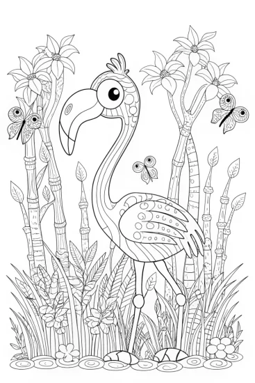 A coloring page of Flamingo’s Garden Adventure Coloring Page