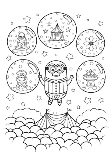 A coloring page of Minion’s Magical Bubble Adventure Coloring Page
