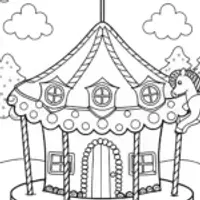 Gingerbread House on a Candy Carousel Coloring Page