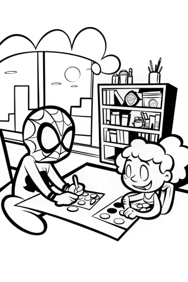 A coloring page of Miles Morales’ Creative Workshop Coloring Page