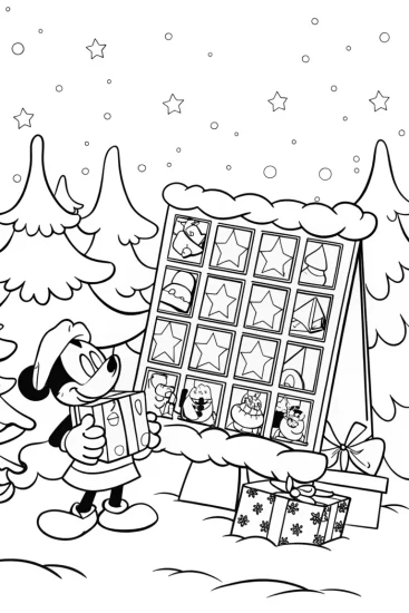 A coloring page of Mickey Mouse Christmas Countdown Coloring Page