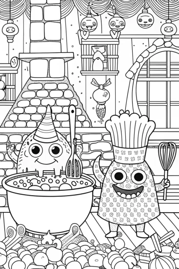 A coloring page of Monster Chef’s Culinary Showdown Coloring Page