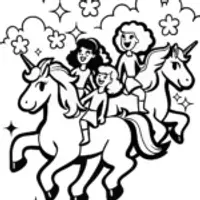 Rainbow High Students Riding Unicorns Coloring Page