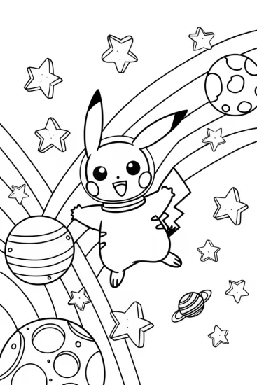 A coloring page of Pikachu’s Space Adventure Coloring Page