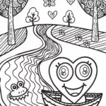 Heartful River Adventure Coloring Page