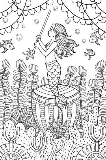 A coloring page of Mermaid’s Ocean Orchestra Coloring Page