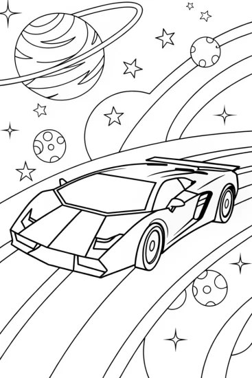 A coloring page of Lamborghini on the Galactic Raceway Coloring Page