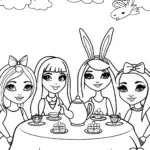 Rainbow High Garden Tea Party Coloring Page