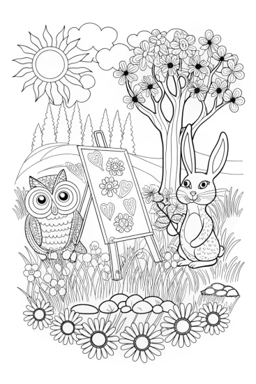 A coloring page of Springtime Artistry Coloring Page