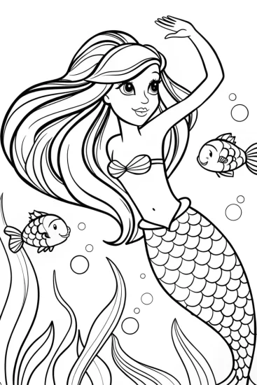 A coloring page of Mermaid’s Midnight Starlight Dance Coloring Page