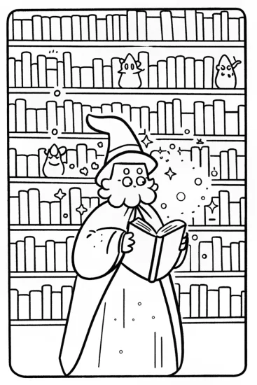 A coloring page of Bowser’s Magical Library Coloring Page