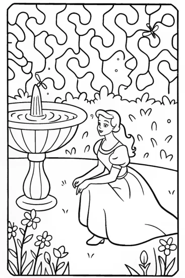 A coloring page of Belle’s Secret Garden Coloring Page