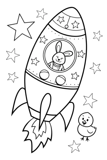 A coloring page of Easter Egg Space Adventure Coloring Page