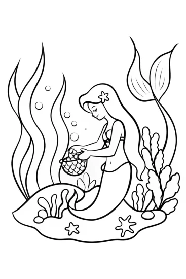 A coloring page of Mermaid’s Secret Potion Garden Coloring Page