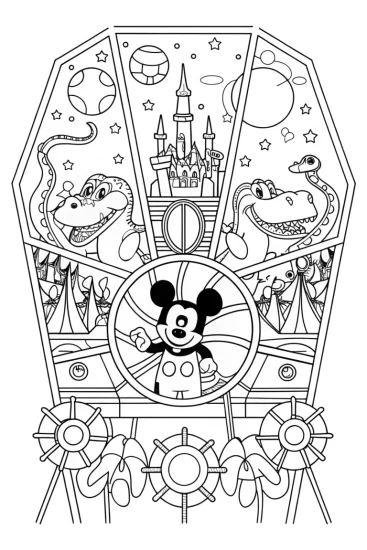 A coloring page of Mickey Mouse Time Travel Adventure Coloring Page