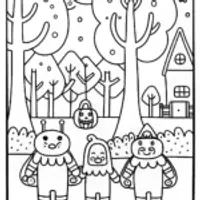 Happy Monsters Halloween Coloring Page