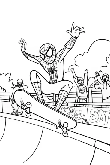 A coloring page of Miles Morales’ Skate Park Adventure Coloring Page