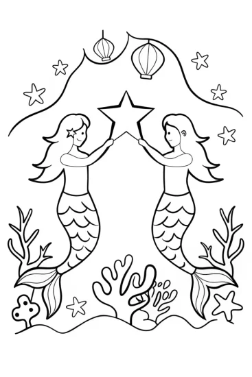 A coloring page of The Mermaids’ Starry Sky Festival Coloring Page