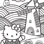 Hello Kitty’s Whimsical Windmill Coloring Page