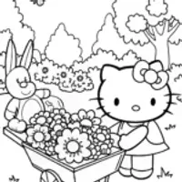 Hello Kitty’s Magical Flower Cart Coloring Page