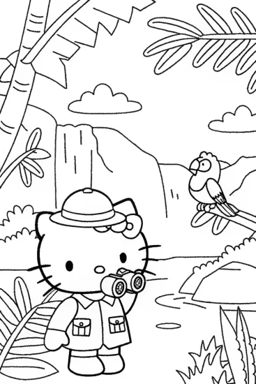A coloring page of Hello Kitty’s Magical Rainforest Adventure Coloring Page