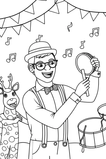 A coloring page of Blippi’s Magical Music Festival Coloring Page