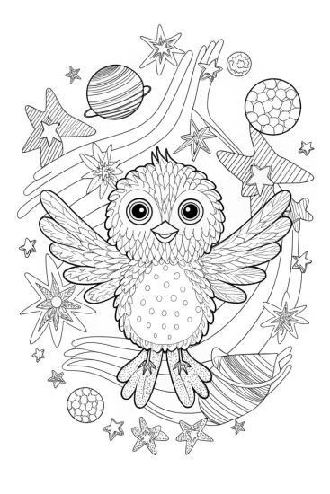 A coloring page of Chick’s Cosmic Dance Party Coloring Page