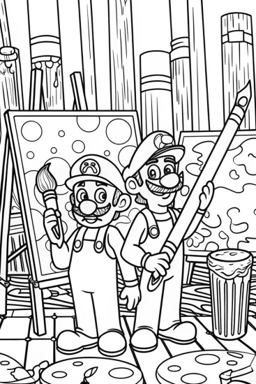 A coloring page of Mario and Luigi’s Art Adventure Coloring Page