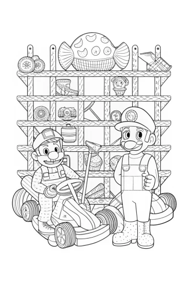 A coloring page of Mario and Luigi Mechanic Coloring Page