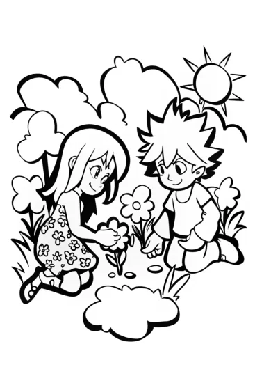 A coloring page of Magical Gardeners Coloring Page