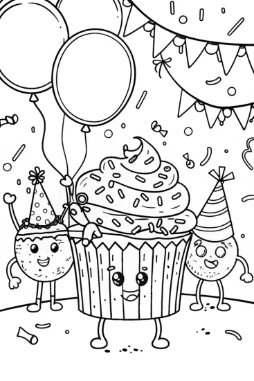 A coloring page of The Cuddly Cupcake Party Coloring Page