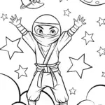 Ninja among the stars coloring page
