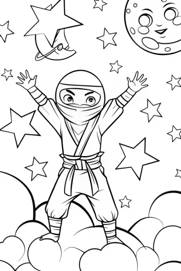 A coloring page of Ninja among the stars coloring page