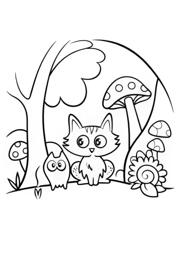 A coloring page of Paws’ Adventure in the Enchanted Forest Coloring Page