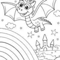 Friendly Dragon and Rainbow Coloring Page