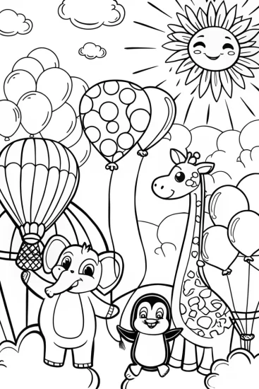 A coloring page of Rainbow Friends Balloon Festival Coloring Page