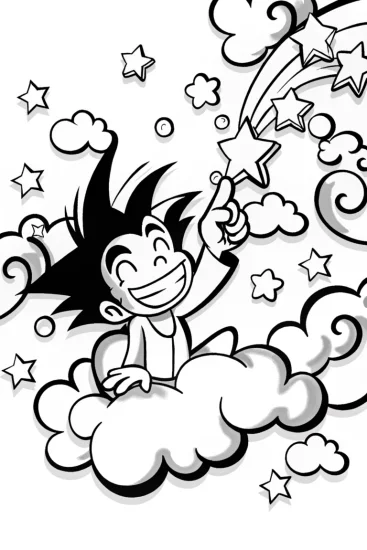 A coloring page of Goku’s Dreamy Starry Adventure Coloring Page