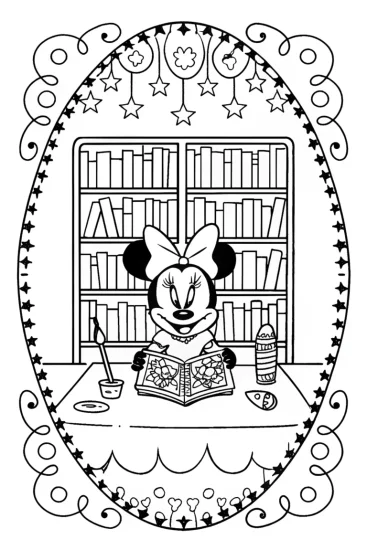 A coloring page of Minnie Mouse’s Enchanted Bookmark Adventure Coloring Page