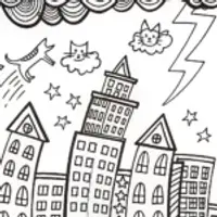 Whimsical City Coloring Page with Dancing Animals