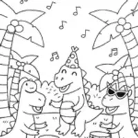 Dino Dance Party Coloring Page