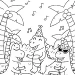 Dino Dance Party Coloring Page