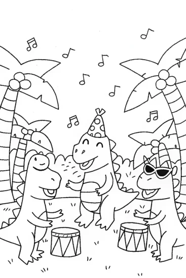 A coloring page of Dino Dance Party Coloring Page