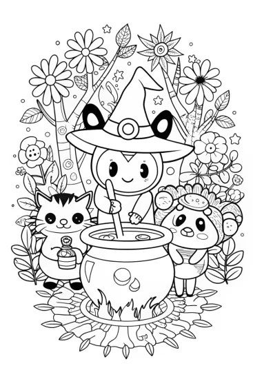 A coloring page of Kuromi’s Enchanted Potion Party Coloring Page
