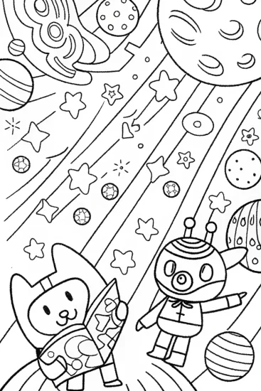A coloring page of Kuromi’s Cosmic Treasure Hunt Coloring Page