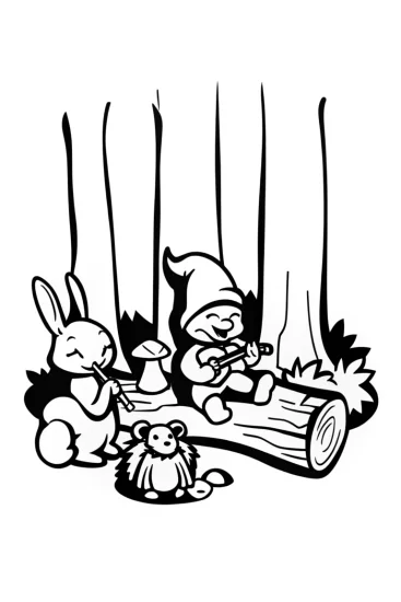 A coloring page of Gnome’s Woodland Band Coloring Page