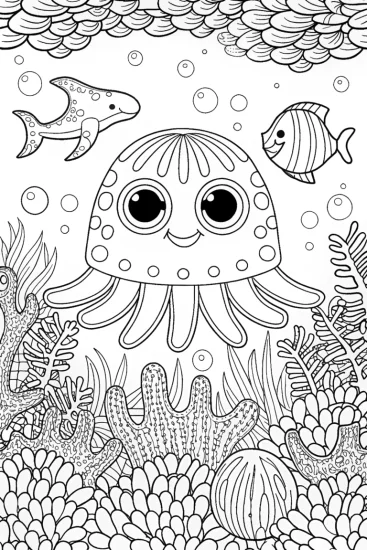 A coloring page of Squishmallow Underwater Adventure Coloring Page