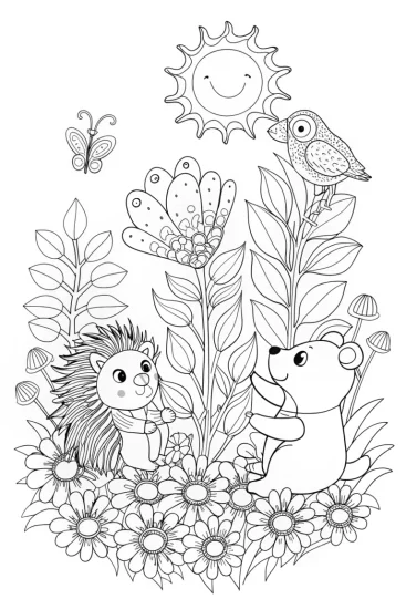 A coloring page of Rainbow Friends’ Garden of Joy Coloring Page