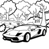 Lamborghini Adventure in the Forest Coloring Page