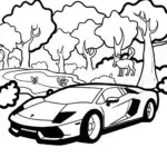 Lamborghini Adventure in the Forest Coloring Page