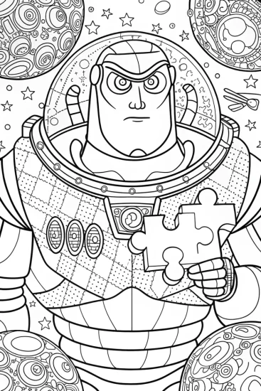 A coloring page of Buzz Lightyear’s Cosmic Puzzle Adventure Coloring Page